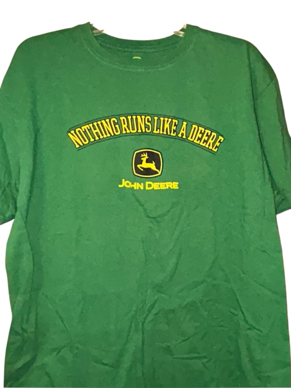 John Deere Nothing Runs Like A Deere T Shirt Mens XL Green Logo Graphic Cotton